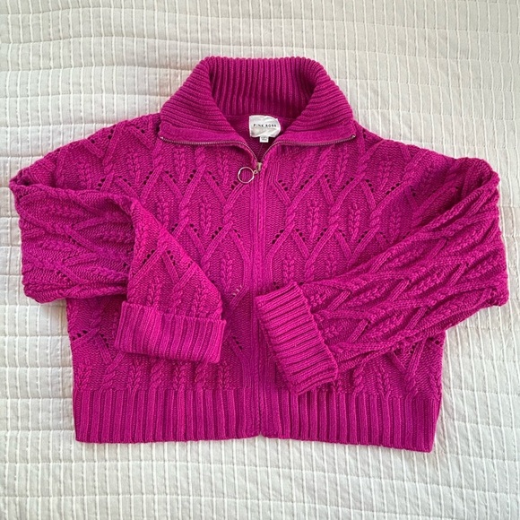 Pink Rose Sweaters - Pink Rose soft cozy fuchsia Barbiecore oversized cable knit zip sweater NWT XL